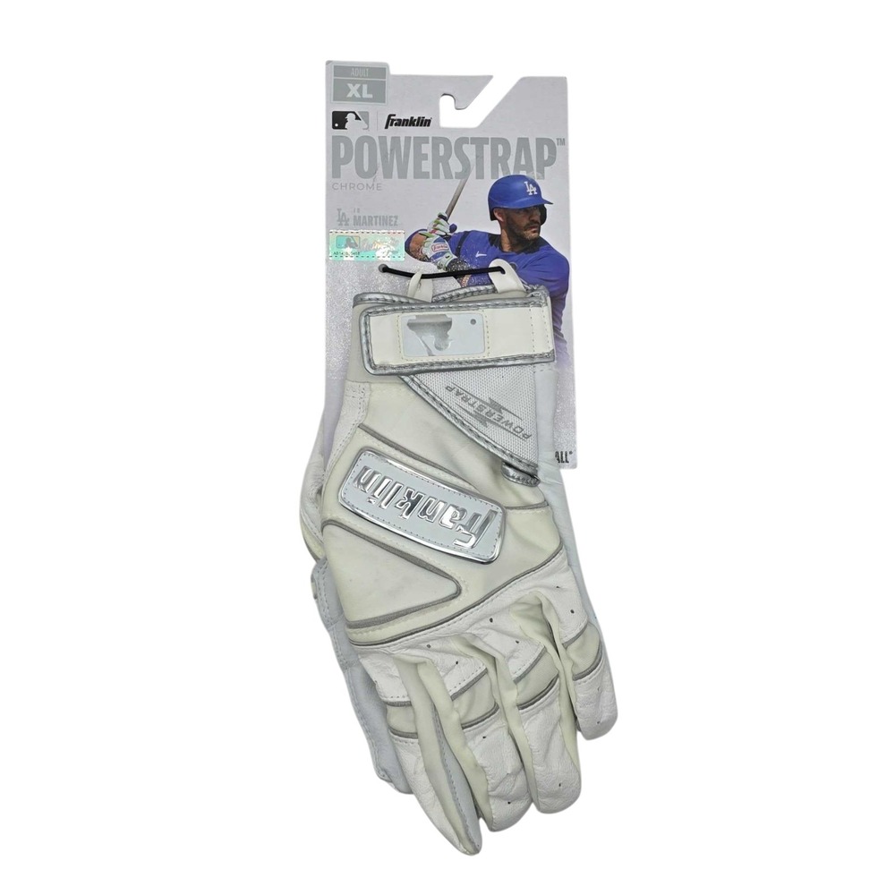 Franklin MLB Powerstrap Chrome Batting Gloves Men's XL White Silver NWT 20491F5